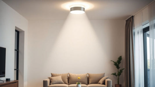 Modern ceiling light illuminating a living room.