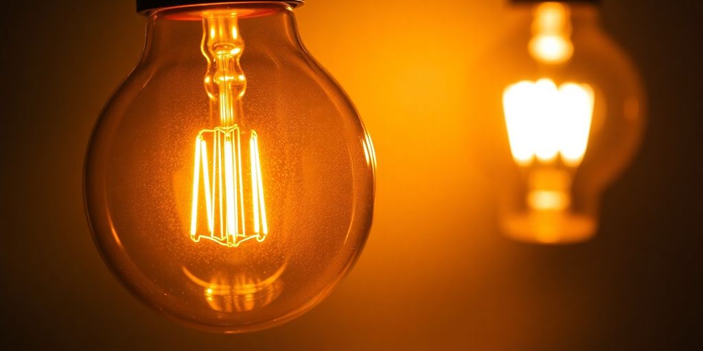 Close-up of vintage and modern light bulbs.