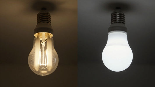 Halogen bulb next to an LED bulb.