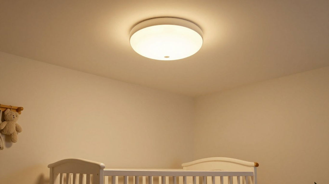 Charming ceiling light in a softly lit nursery room.