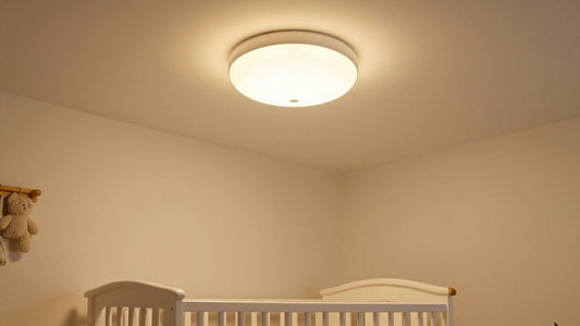 Charming ceiling light in a softly lit nursery room.