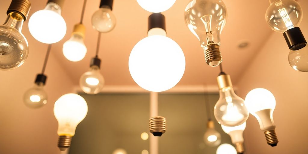 Various LED bulbs illuminating a stylish home interior.