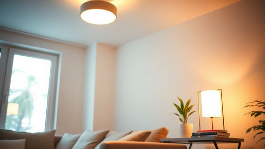 Brightly lit room with modern lamps and warm glow.
