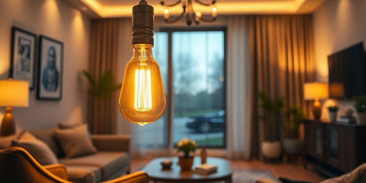 Stylish filament smart bulb in a modern home setting.