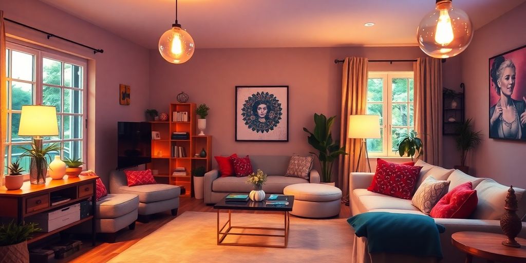 Bright living room with high power light bulbs illuminating space.