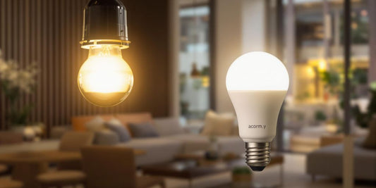 Smart bulb lighting up a modern living room.