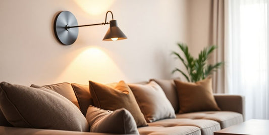 Modern wall lamp illuminating a cosy UK living room.