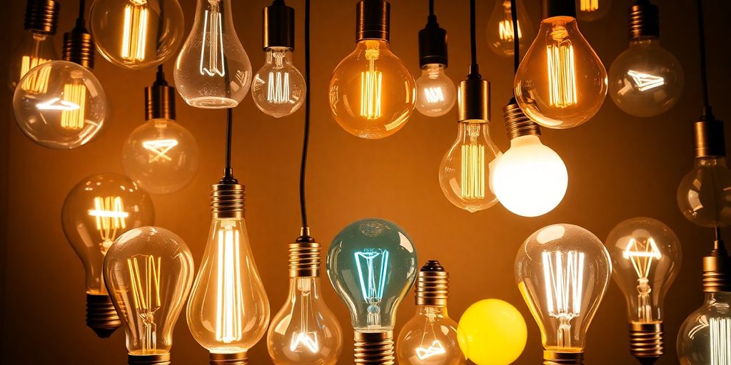 Various stylish light up bulbs enhancing home décor.