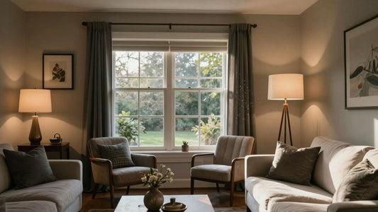 Living room interior with ambient and natural light.