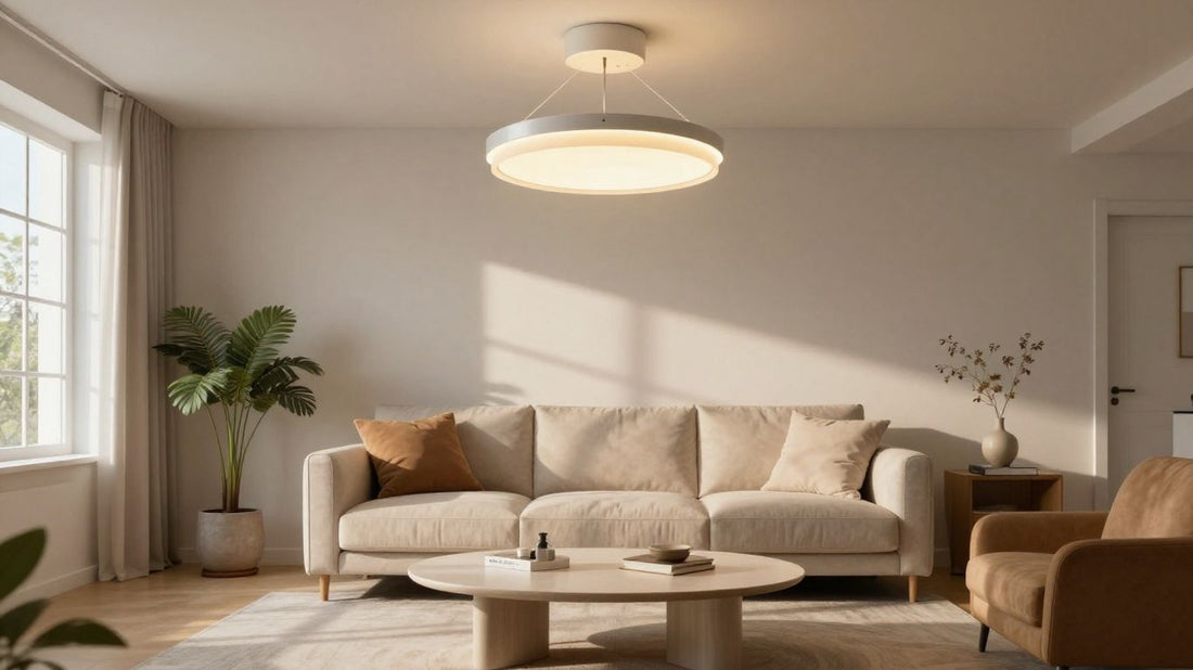 Stylish ceiling lamp in a modern living room.