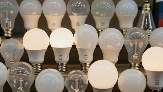 Various light bulbs on display at Screwfix.