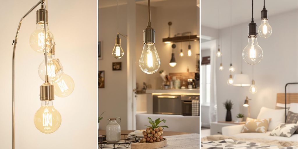 Different light bulbs in a cozy home setting.