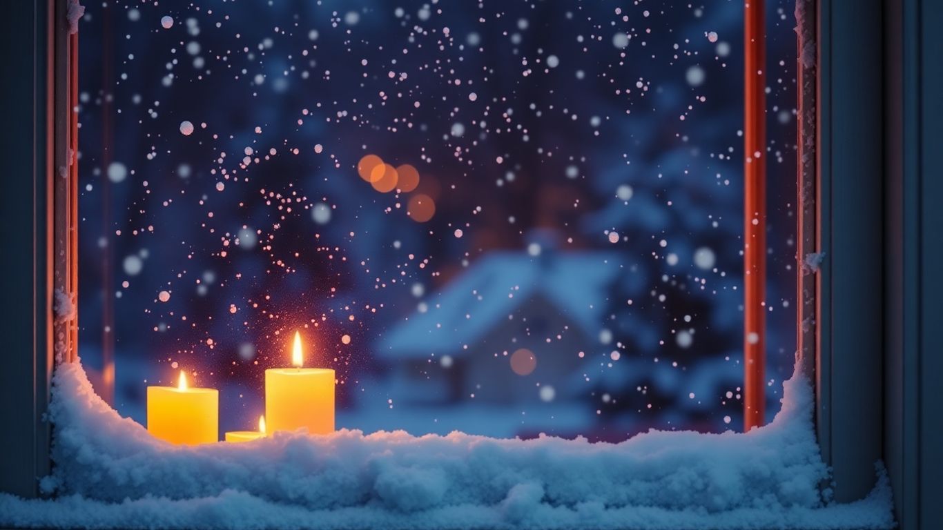 Christmas window candle lights glowing warmly.