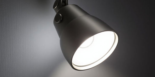 Spotlight with adjustable head and visible switch.