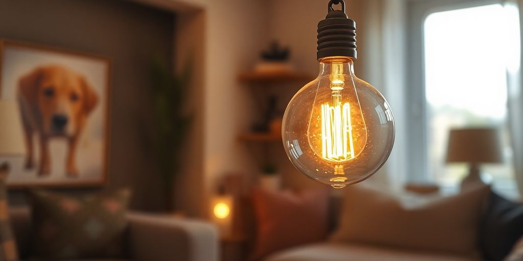 Decorative globe light bulb glowing warmly in a stylish setting.