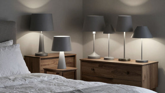 Stylish grey bedside lamps for a UK bedroom.