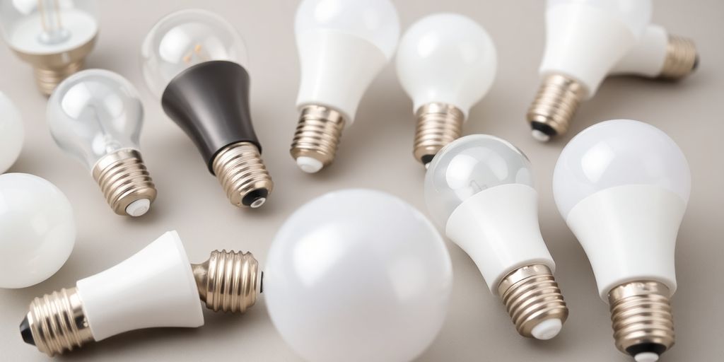 A collection of A-rated LED light bulbs.