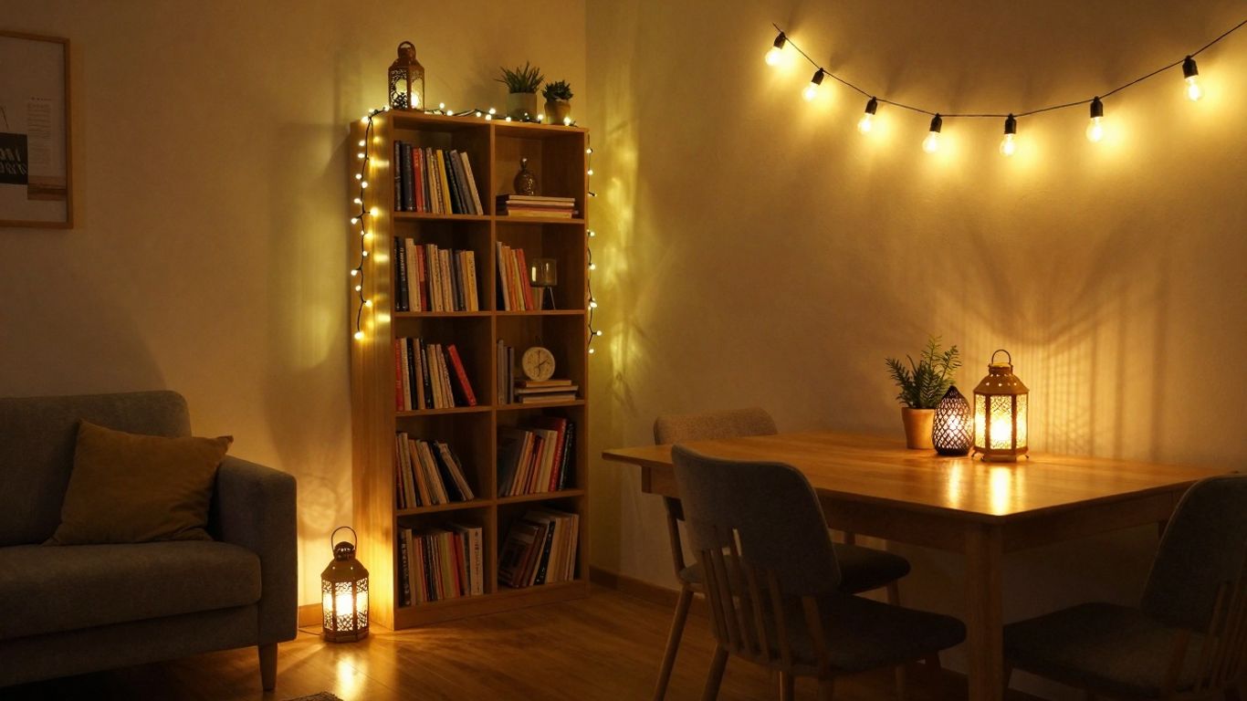 Cosy room with decorative lighting for home.