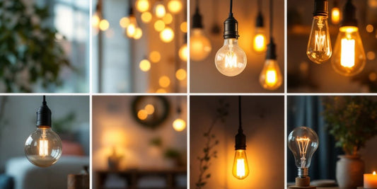 Stylish light bulbs illuminating a cosy home interior.