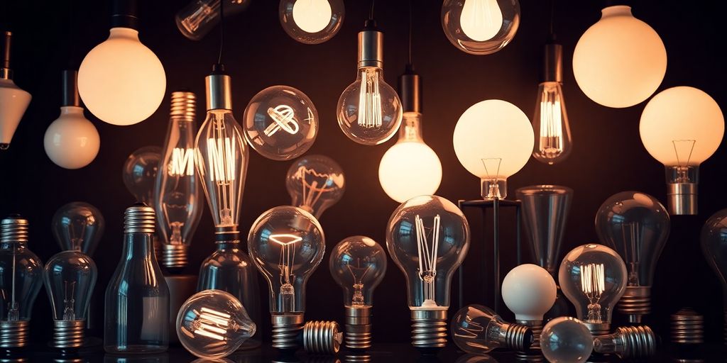 Variety of light bulbs in different shapes and sizes.