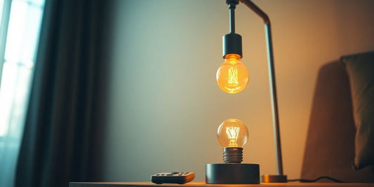 Smart bulb with remote control in a modern room.