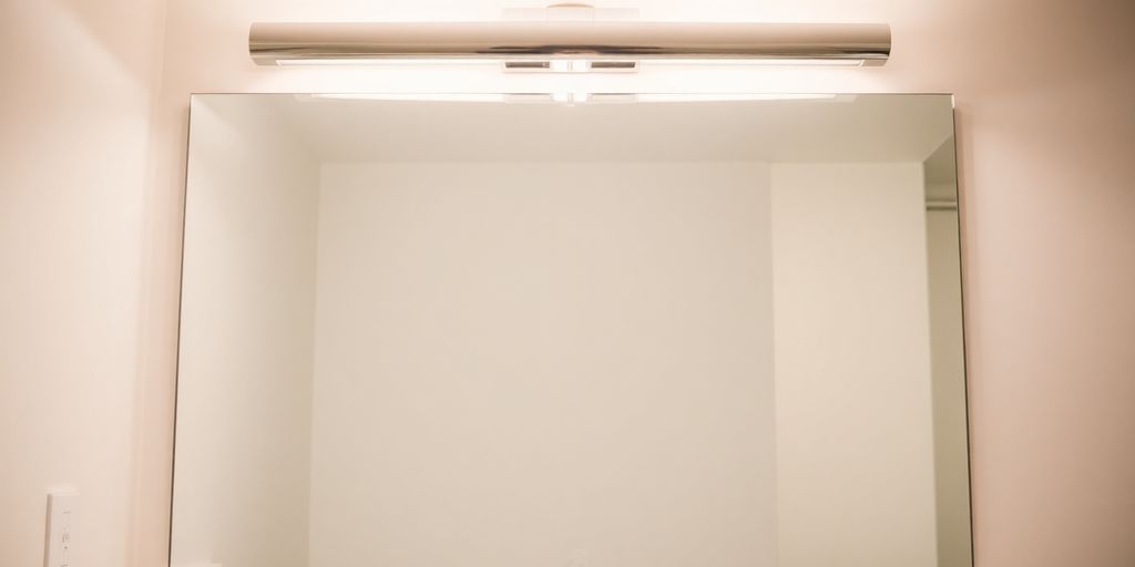 Modern bathroom vanity light above a mirror.