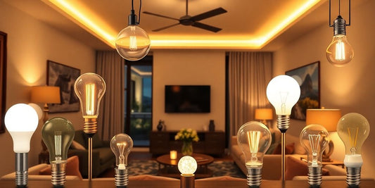 Various LED uplighter bulbs brightening a stylish room.