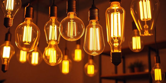 Smart bulb filament designs illuminating a modern interior.