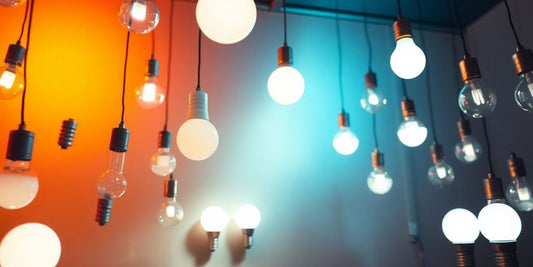 Different smart dimmable light bulbs in a stylish room.