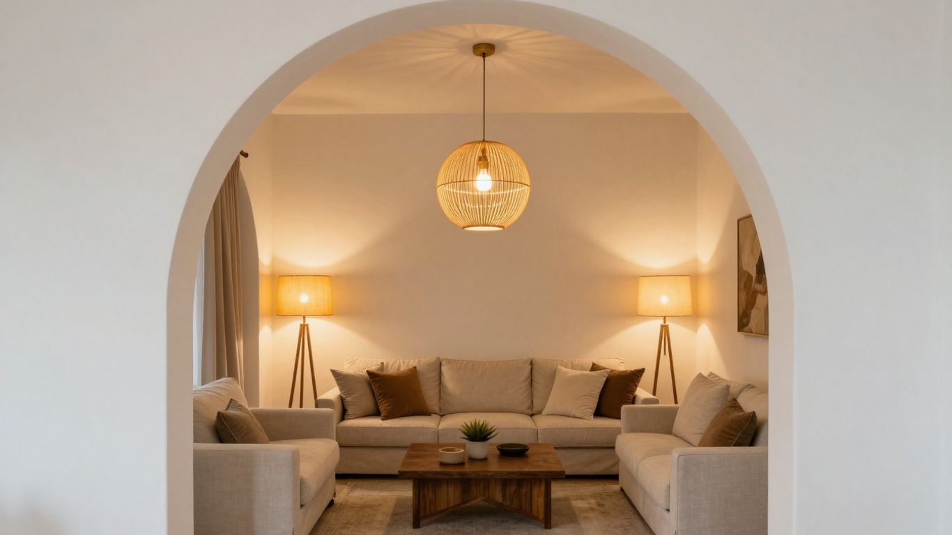 Warm ambient light in a modern living room.