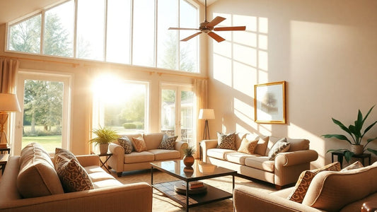 Sunlit living room with warm, inviting light.