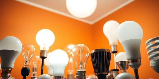 Different types of household bulbs in a well-lit room.