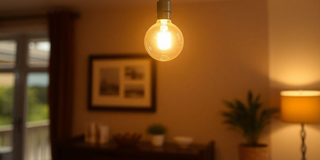 Bright E27 bulb glowing in a stylish room.