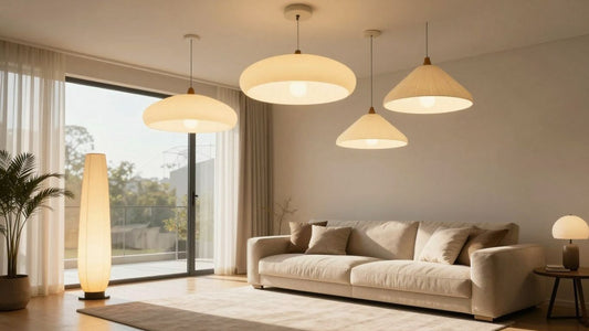 Elegant pendant lamps illuminating a modern living room.