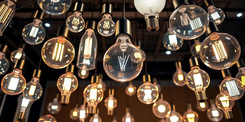 Various modern light bulbs in an elegant display.