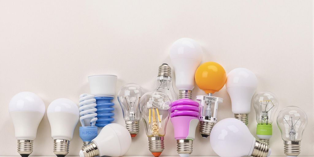 Colourful light bulbs in various shapes and sizes.