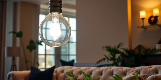 Oversized light bulb lamp illuminating a stylish room.