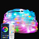 Colorful LED strip light with remote control and smartphone app on a dark background, featuring T-SUN brand.